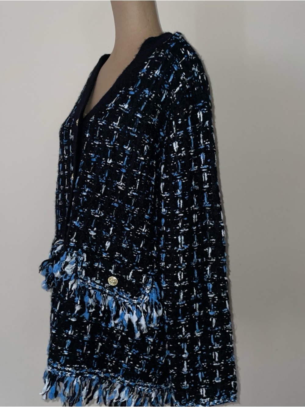 Anthropologie Black Tweed Fringe Cardigan SOFT -size small NWT - Picture 7 of 11